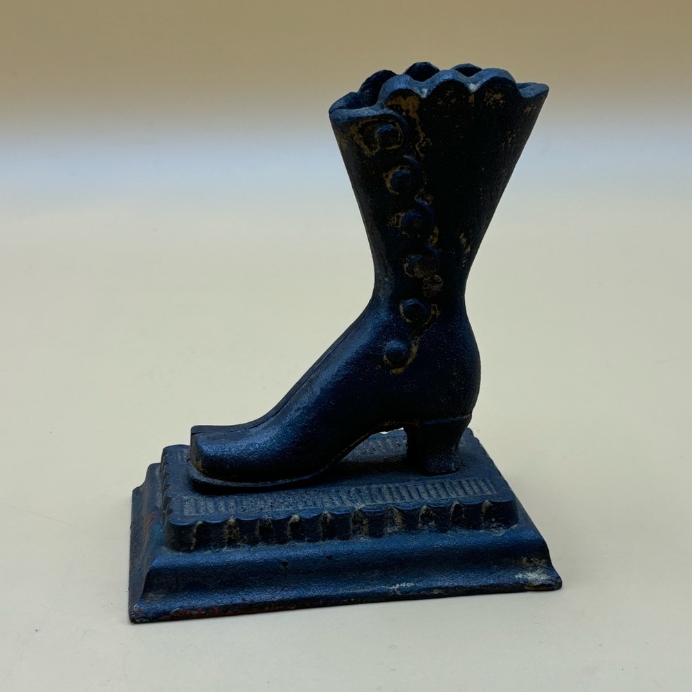 Antique cast iron Victorian boot match holder, lady’s boot, Halloween